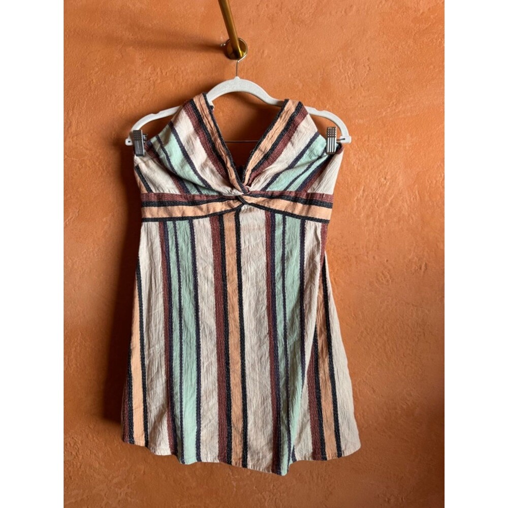 Free People Halter Mini Dress Striped Twist Front Open Back Boho Large